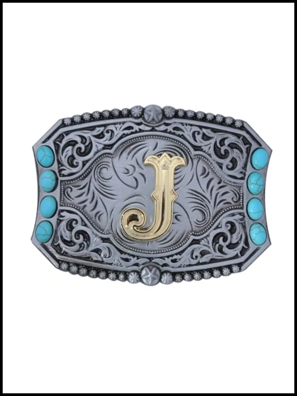 Western Cowboy Rodeo Initial Belt Buckle for Men Women Turquoise Crystal Alloy
